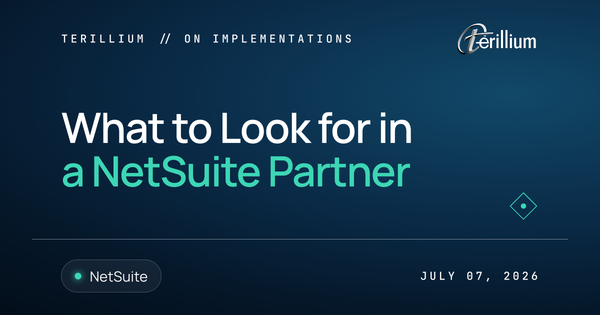 Graphic with text reading: What to Look for in a NetSuite Partner